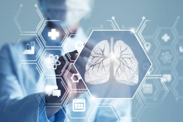 Telemedicine and human Lungs recovery concept. Neutral color palette, copy space for text.